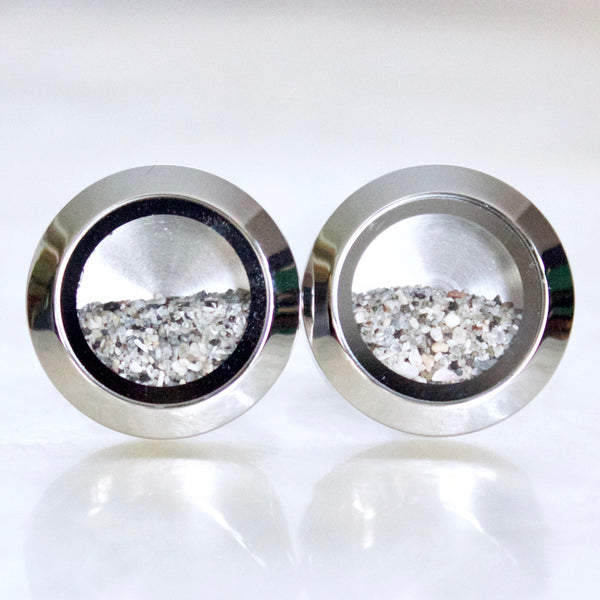 Fillable Glass and Stainless Steel Keepsake Beach Sand/Cremation Cuff Links