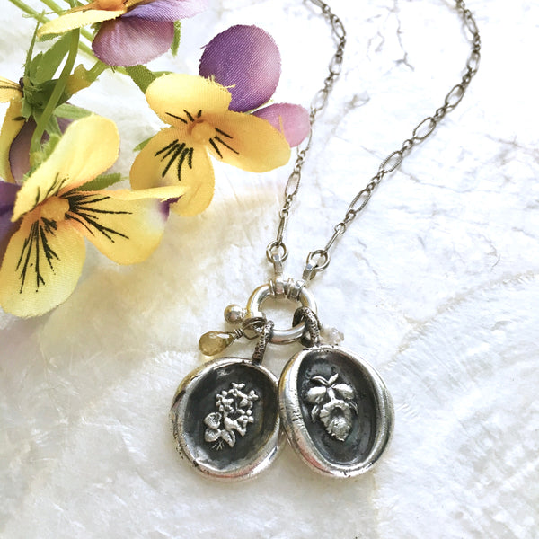 Floral Wax Seal Pendant Necklace in Fine and Sterling Silver