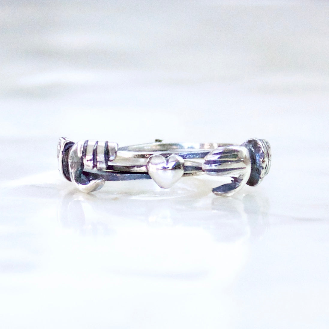 Two Hands One Heart Antique Gimmal Gimmel Fede Claddagh Ring